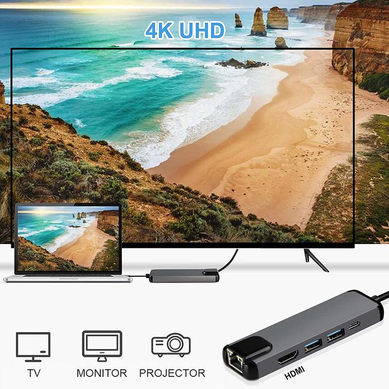 Basix USB-C hub to HDMI-compatible USB C Hub To Gigabit Ethernet Rj45 Lan Adapter for Mac Book Pro huawei matebook USB-C hub