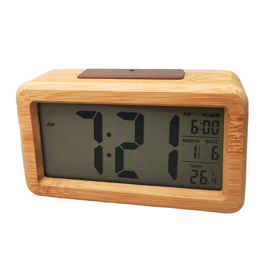 Vintage Waterdichte Naast Bed Klok Houten Elektronische Smart Klok Datum Temperatuur Display Klok, Edele En Elegante: Bamboo