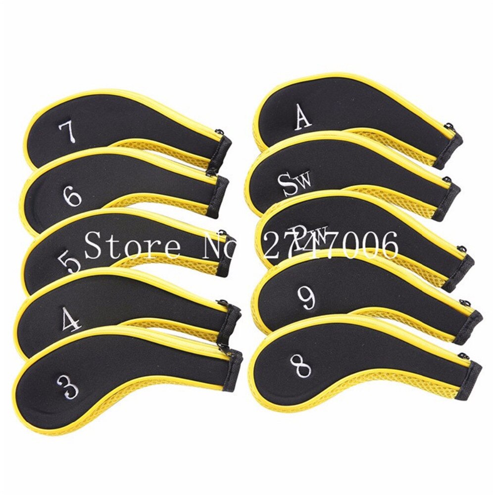 10Pcs Rubber Neoprene Head Cover Golf Club Iron Putter Protect Set Number Printed with Zipper Long Neck Iron Covers