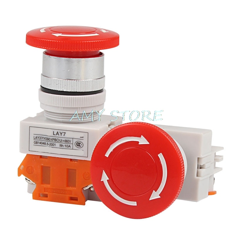 Stop Switch Push Button Mushroom Emergency Stop Rotary PushButton NO+NC 660V 10A LAY37-11ZS 22mm Mounting
