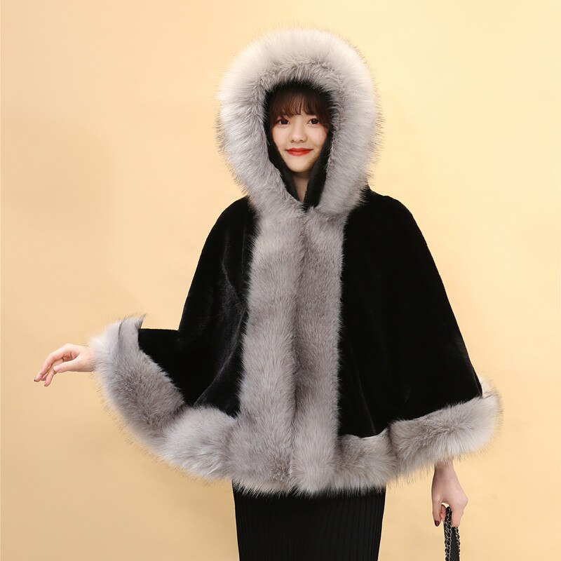 JaneVini bianco rosso pelliccia sintetica avvolgere da sposa inverno matrimonio donna scialle con cappuccio stola di pelliccia coprispalle mantello soprasse Fourrure Blanche Mariage: Black Gray