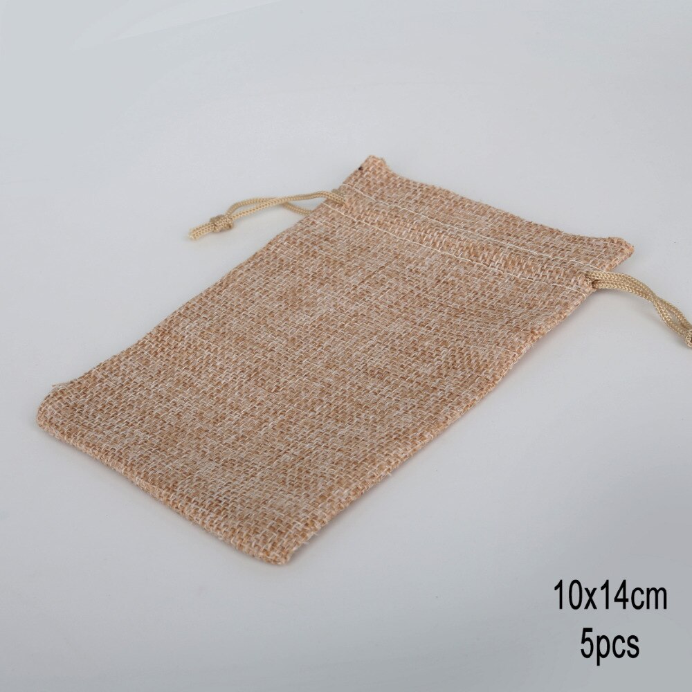 Arpillera Natural de yute, algodón y lino, bolsa de , boda, , recuerdo, cordón, joyería, muselina, Navidad, 5 uds.