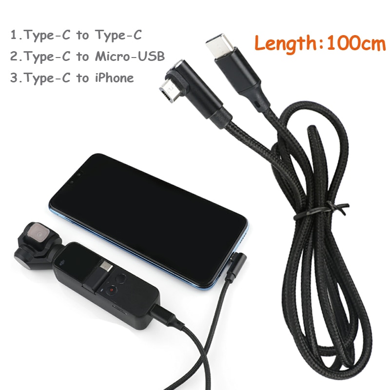 Nylon Gevlochten Uitbreiding USB Data Kabel voor DJI OSMO POCKET Handheld Gimbal Type-C naar Micro-USB/ type-C/voor Lightning Charger Cord