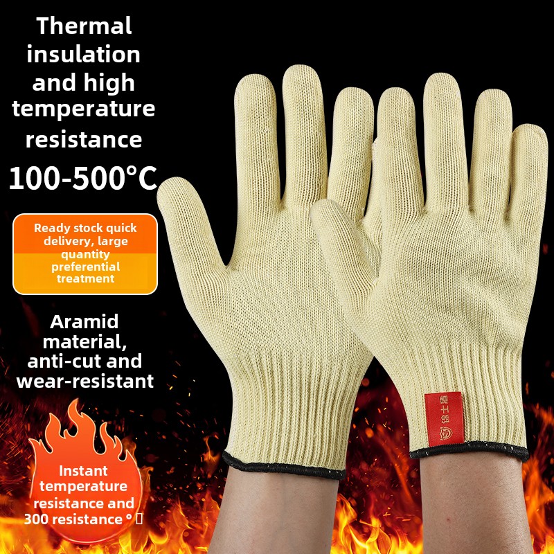 Kevlar aramid high temperature resistant, anti-scalding and anti-cutting, wear-resistant, non-slip wrist guard gloves: green