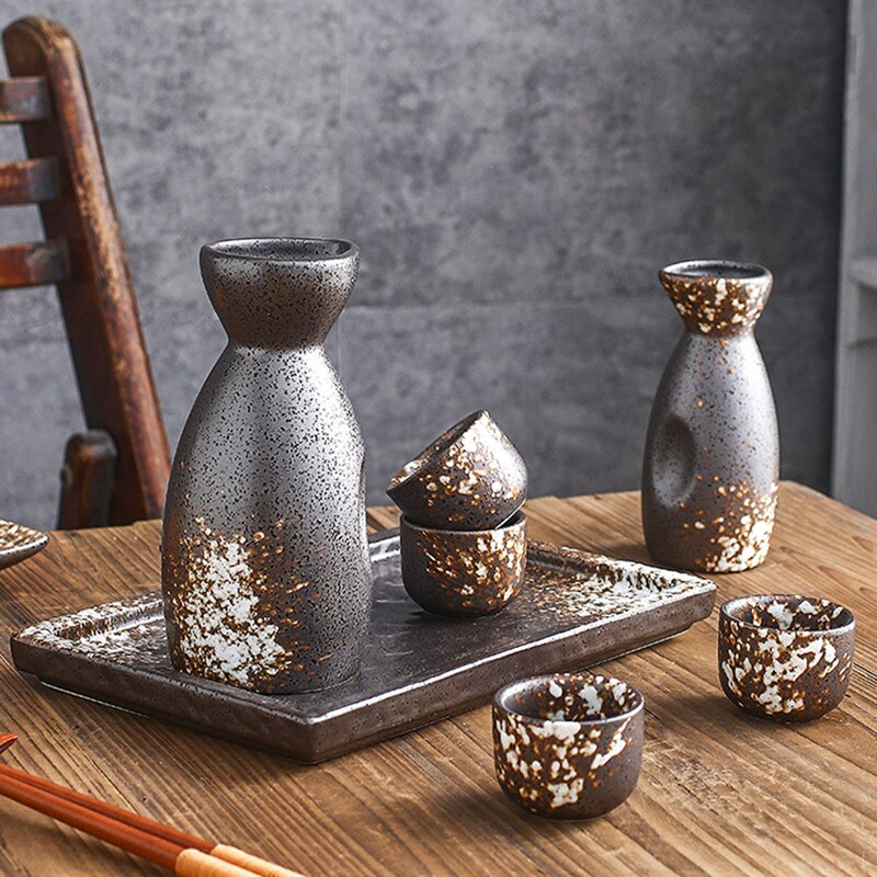 5 PCS Hand Painted Japanese Sake Ceramic White Set and Pink Flowers for Collection 5 PCS Hand Painted Japanese Sake Ceramic White Set and Pink Flowers for Collection