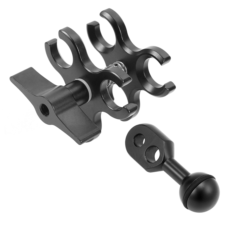 3-Gat Aluminium Triple Vlinder Clip Duiken Licht Arm Balhoofd (Zwart) &amp; 1 Inch Bal Naar Ys Hoofd Clip Arm Voor Actie Video Kwam