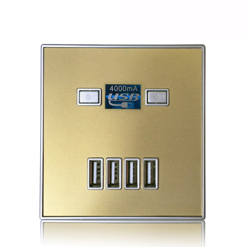 4-Poort Snellader Thuisgebruik Stopcontact Usb Stopcontact 86*86mm 4000MA: Gold