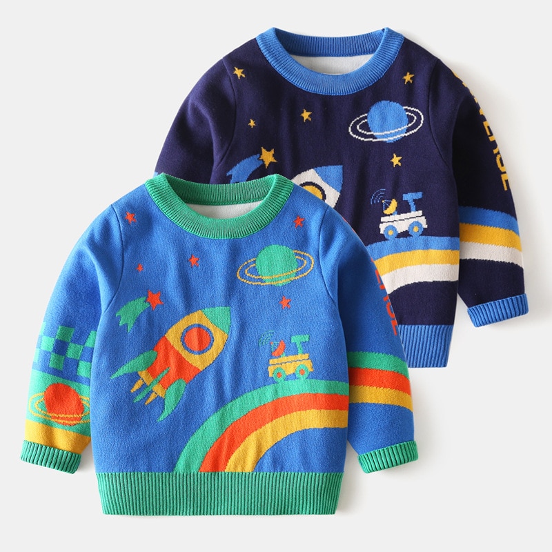 Autumn Kids Sweaters For Boys Cute Car space Print Sweatshirts Baby Child Cotton Outwear Clothes Top