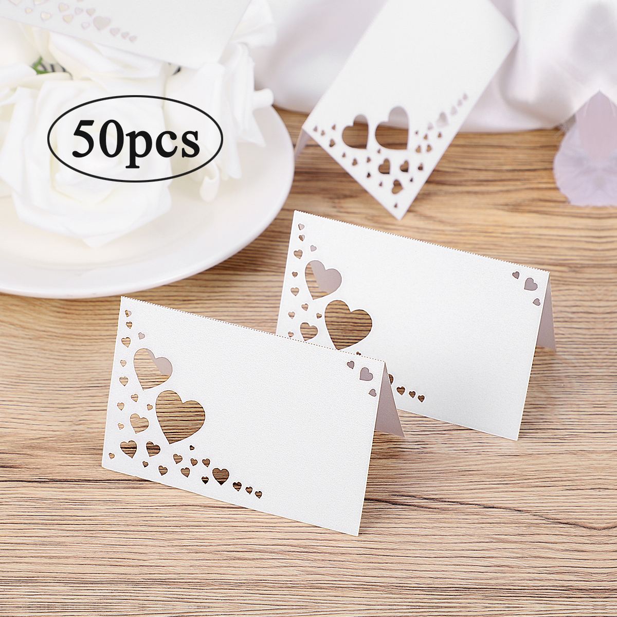50PCS Paper White Table Card Heart Hollowed Table Namecard Table Cards Place Cards Wedding Guests Banquet Party Favors