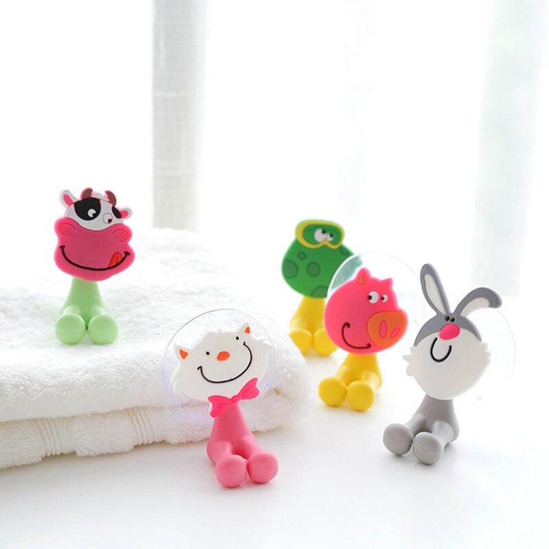 Baby Care Cute Cartoon Animal Shape Holder Sucker Suction Hooks Set Hanging Baby Toothbrush Holder Towels