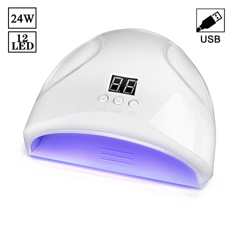 Secador de uñas con pantalla LCD, lámpara LED para manicura, 72W, UV, para curado de esmalte de Gel, con sensor de movimiento: Mini 24W White USB