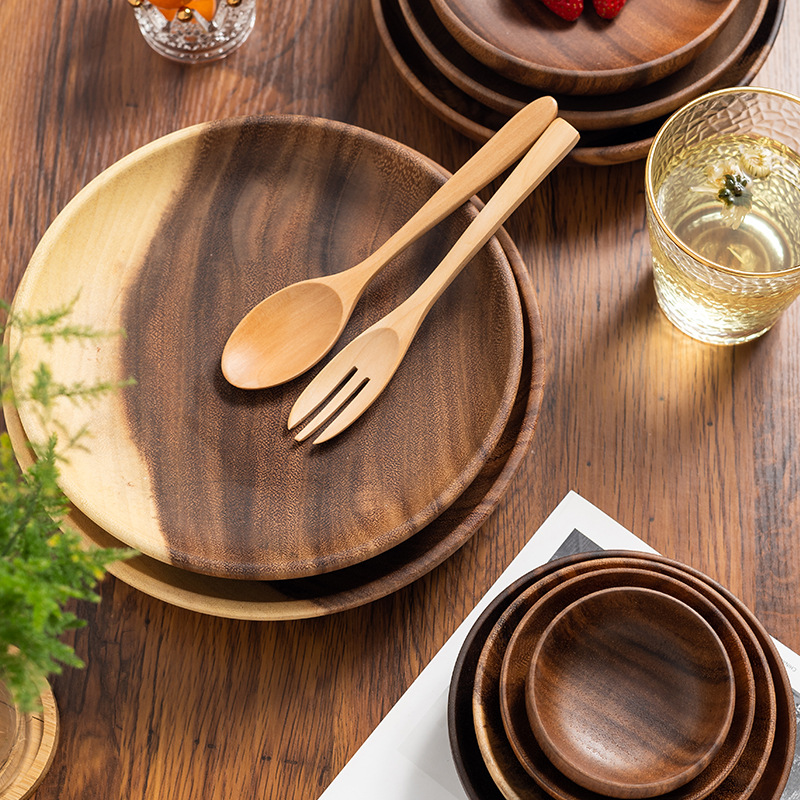 Whole Wood Tableware Unbreakable Lovesickness Wood Circular Solid Wood Pan Plate Fruit Dishes Saucer Tray Dessert Dinner Plate