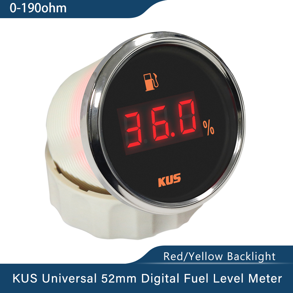 KUS Neue 52mm Auto Marine Heizöl eben Messgerät Meter 0-190 Ohm 240-33 Ohm mit verrotten Gelb Hintergrundbeleuchtung 12V/24V für Auto Stiefel