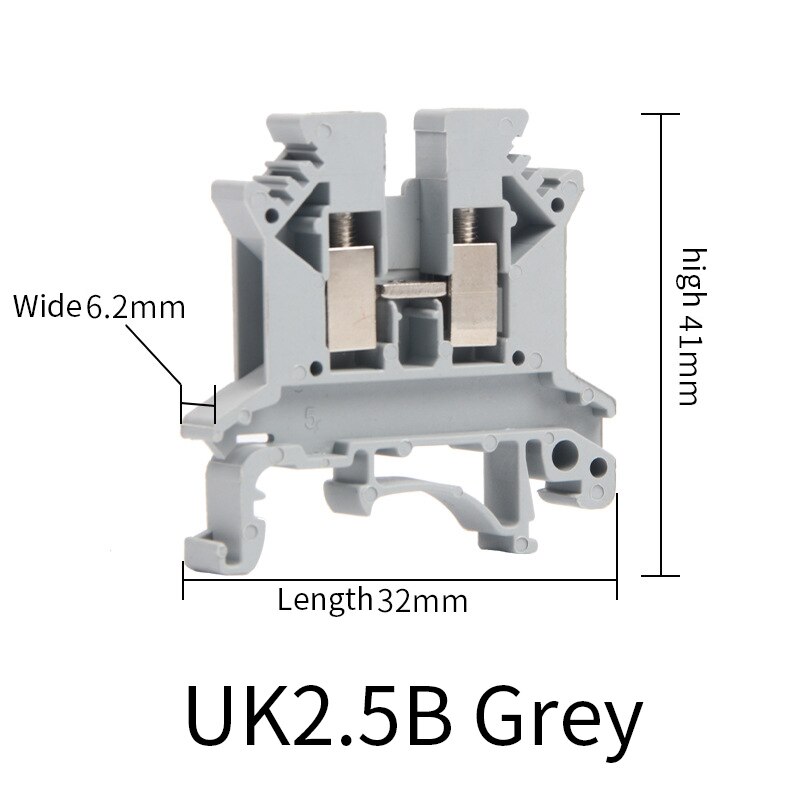 10Pcs Multi-Color Screw Feed-through Plug 2-Connductor Wire Electrical Connector DIN Rail Terminal Block UK 2.5B: UK2.5B Grey
