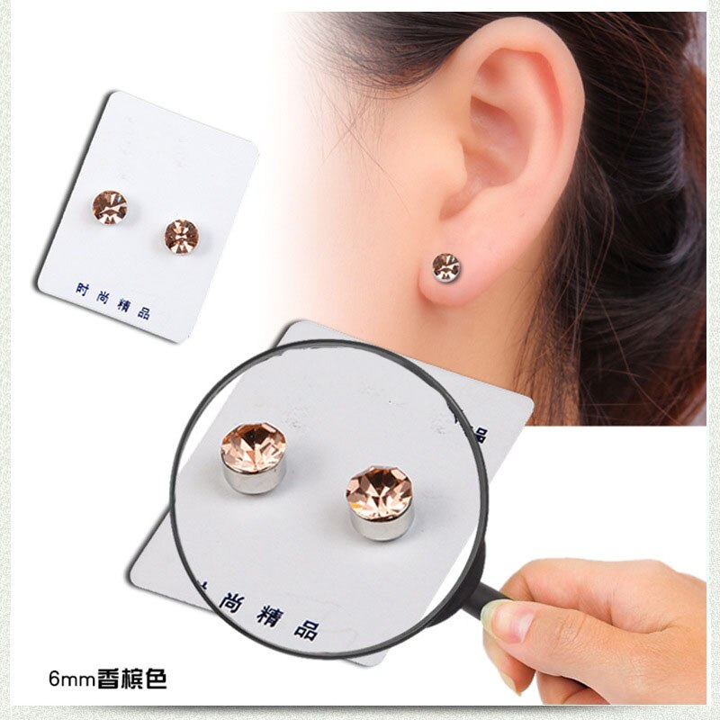 Moda kryształbyć winnym kolczyki robić uszu dla kobiet mężczyzn kryształ górski ze stali nierdzewnej bez przekłuwania uszu kolczyki magnetyczne nie przebite kolczyki robić uszu: 6mm szampan