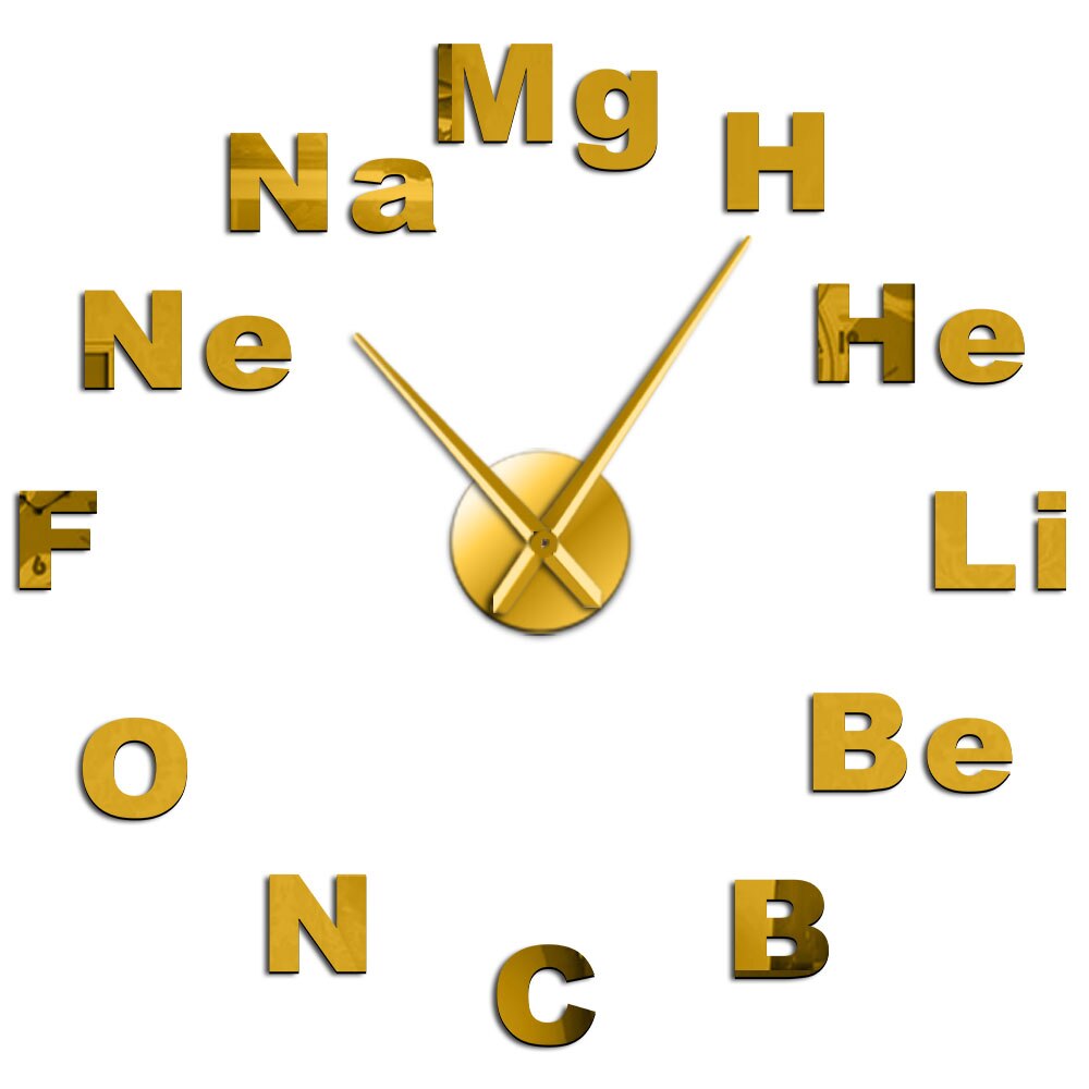 Periodic Table of Elements DIY Giant Wall Clock Chemistry Science Mirror Stickers Frameless Large Wall Watch Classroom Decor Art: Gold / 27 Inch