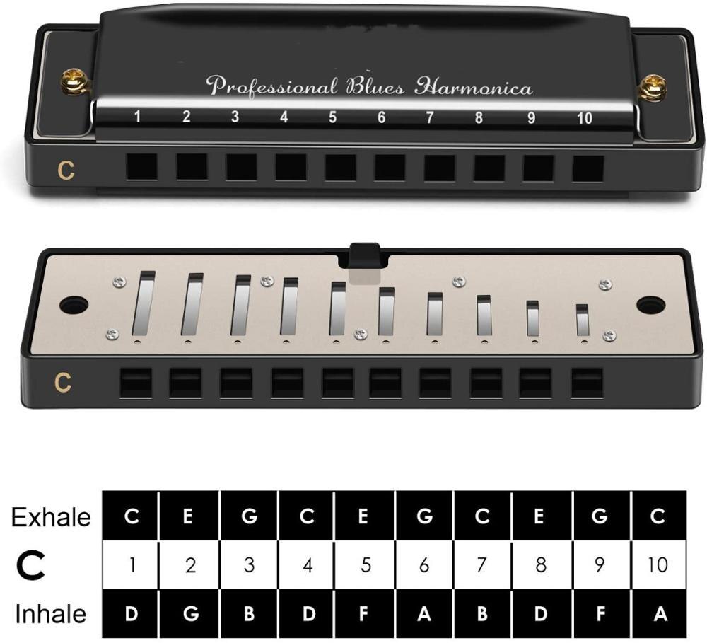 5PCS Harmonica 10 Holes 20 Tunes Mouth Organ Blues Deluxe Harmonica, Key of C Major for Beginner, Adults, Kids , with Case