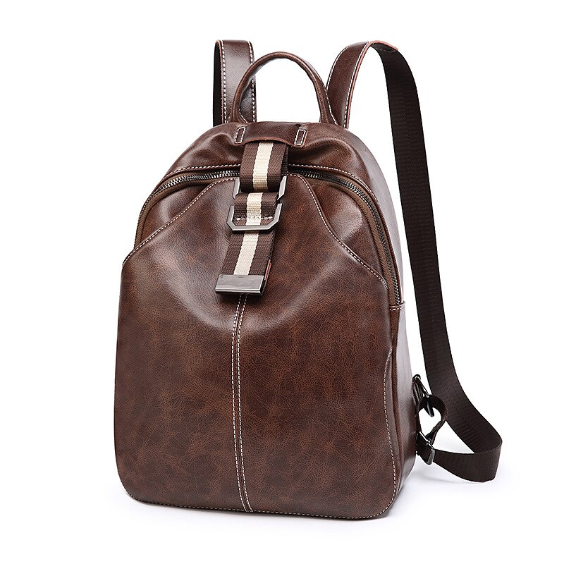 Retro Women's Backpack leather Shoulder bag Desinger Brown Mini Small cute Girl for Motorcycle Travel Waterproof Diaper Handbag: Retro Backpack 12