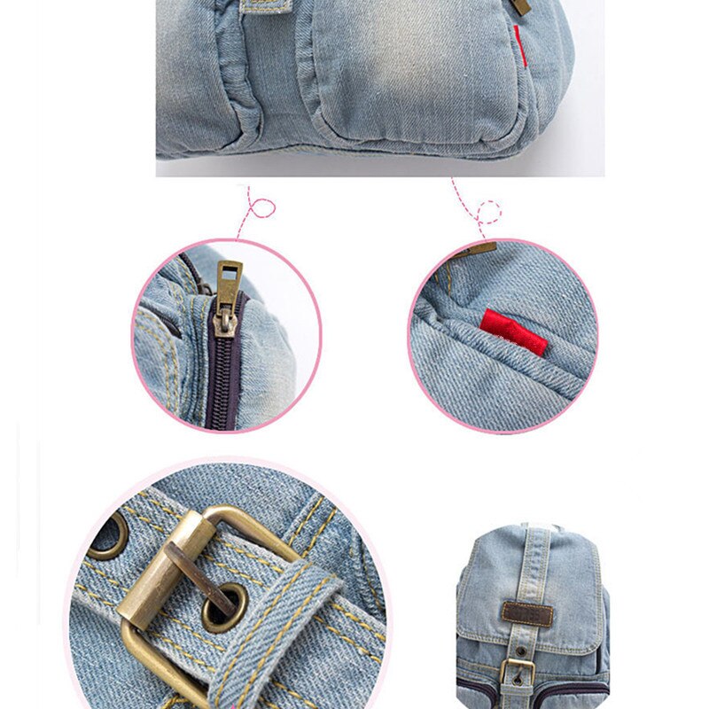 Uformell liten blå denim -ryggsekk med deksel kvinner daglige ryggsekker for reiser 2 farger casual jeansbag