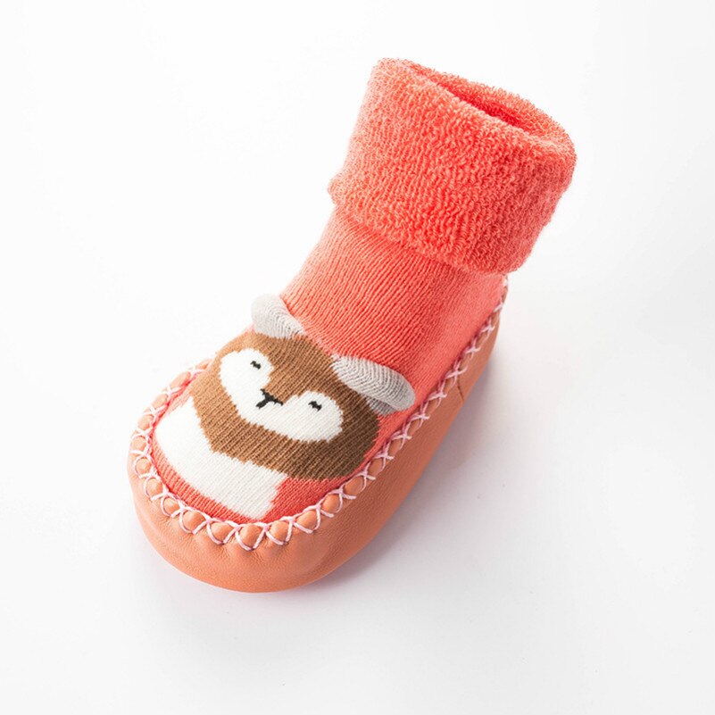 Baby Antislip Vloer Sokken Meisje Jongen Peuter Schoenen Katoen Breien Zachte Zolen Babysokjes Leren Lopen Dikke laarzen Sok: Orange / 12m