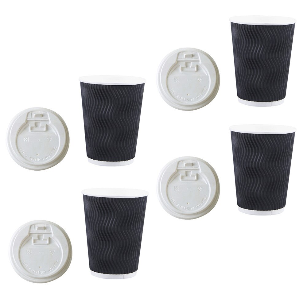 50 Stuks Wegwerp Koffie Kopjes Isolatie Takeaway Schroefdraad Papier Cup 8Oz Zwart