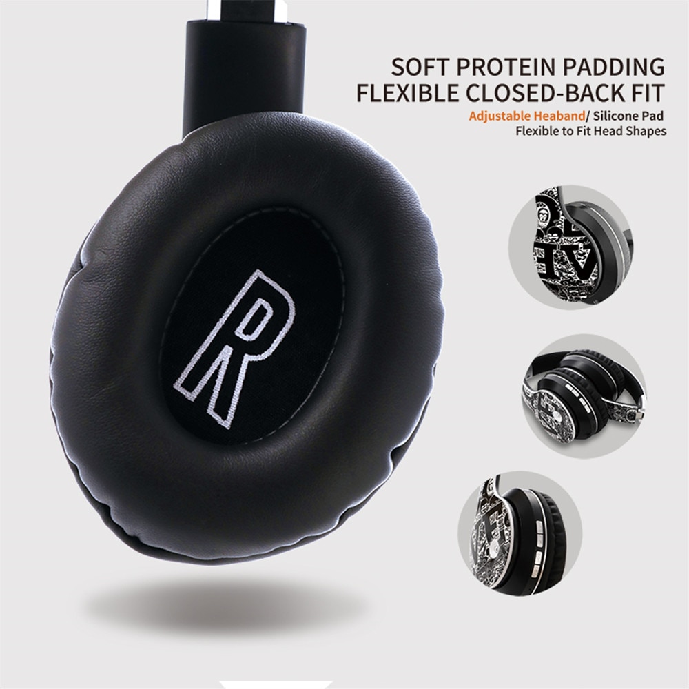 Wireless Bluetooth 5.0 Headphones Over Ear Headest Graffiti Foldable Headphone with Mic Hi-Fi Stereo For phone pc laptop