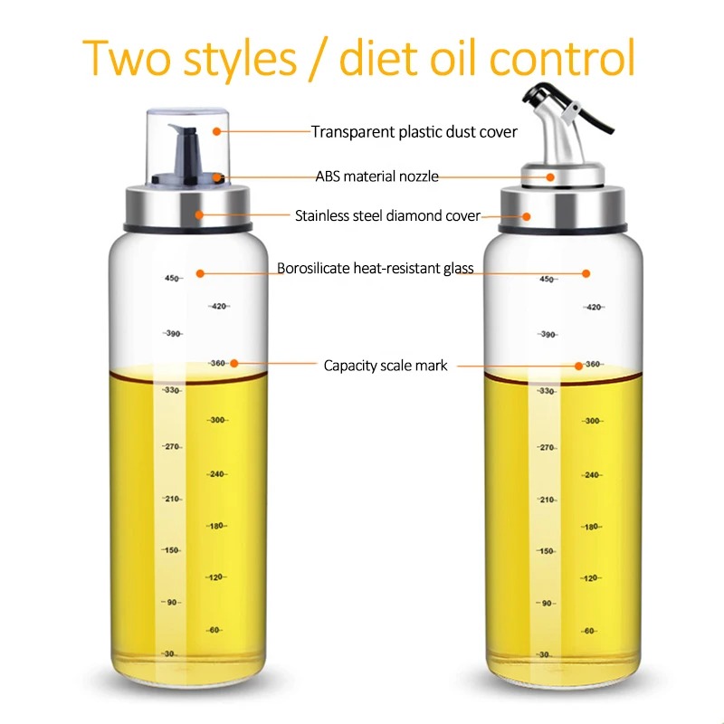 Botella de aceite de condimentos para cocina, botella de salsa, botellas de almacenamiento de vidrio para aceite y vinagre, dispensador de aceite para cocina, 180/300/500ml
