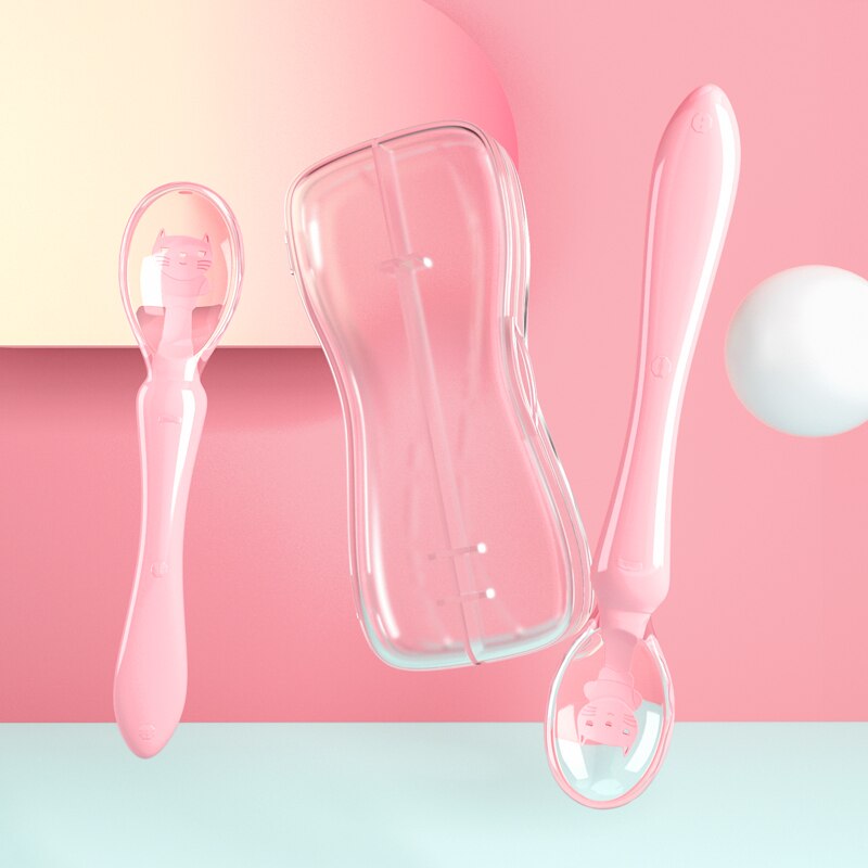 Baby Silikon Weiche Suppe Löffel Hcalthy Kleinkind Scnsing Tcmpcrature Saugnapf Kichen Kochen Löffel Ricc Löffel Childrc Tablcwarc: 2Stck Rosa