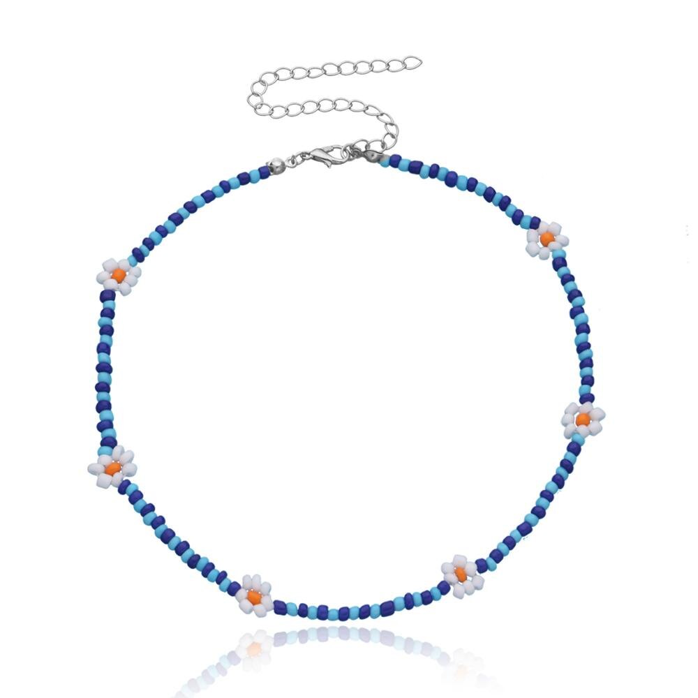 Koreaanse mooie madeliefjesbloemen kleurrijke kralen bedel statement korte choker ketting voor vrouwen vakantie sieraden: Blauw