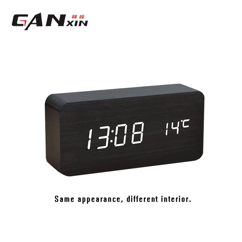 Ganxin Digitale Thermometer Hout Wekkers Moderne Vierkante Houten Wekker met Temperatuur Voice Control LED Digitale klok: double display BL