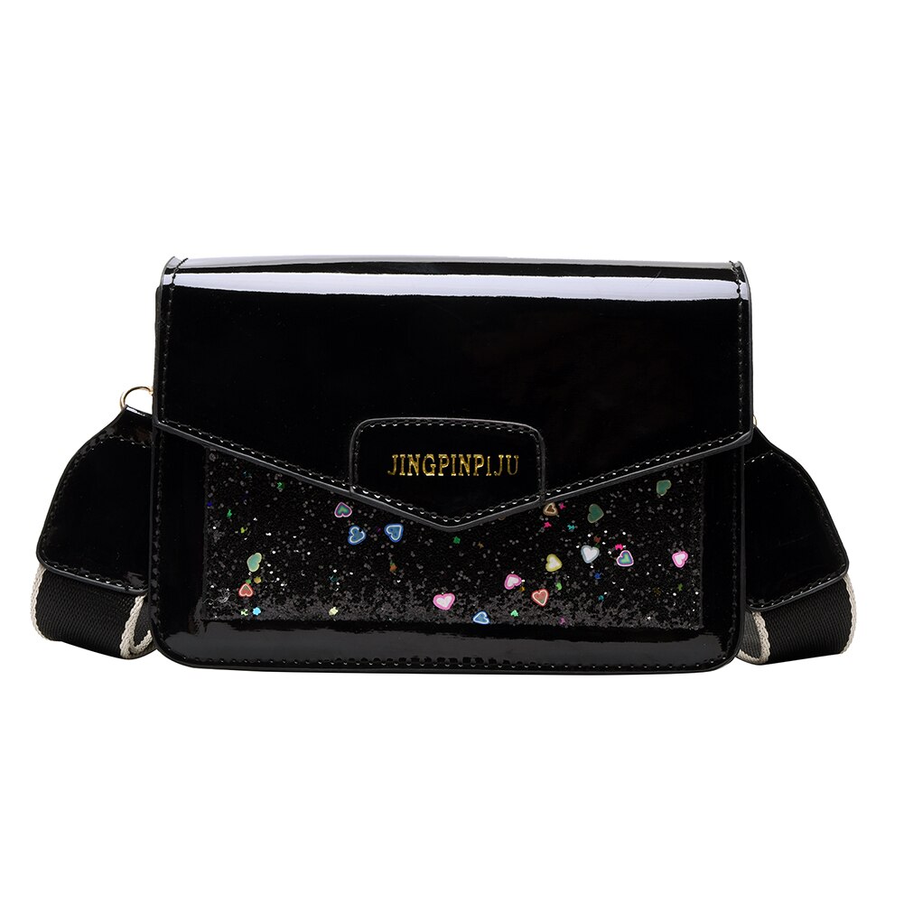 Dames pailletten pu leren schoudertas dames kleine messenger crossbody handtassen dames schoudertas: Zwart
