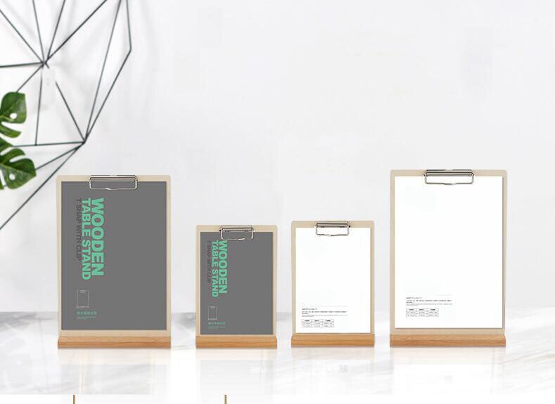 A4/ A5 Wooden Paper Clip Plate Stand Restaurant Menu Display Table Desk Top Sign Price List Paper Sheet Poster Snap Photo Clip