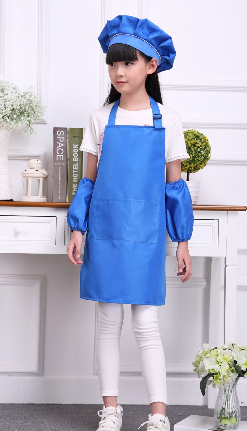 freundlicher kunst Küche Schürzen Taillen 9 Farben freundlicher Schürzen mit Hülse & Koch Hüte für Malerei Kochen Backen 4 teile/satz: M / Blau