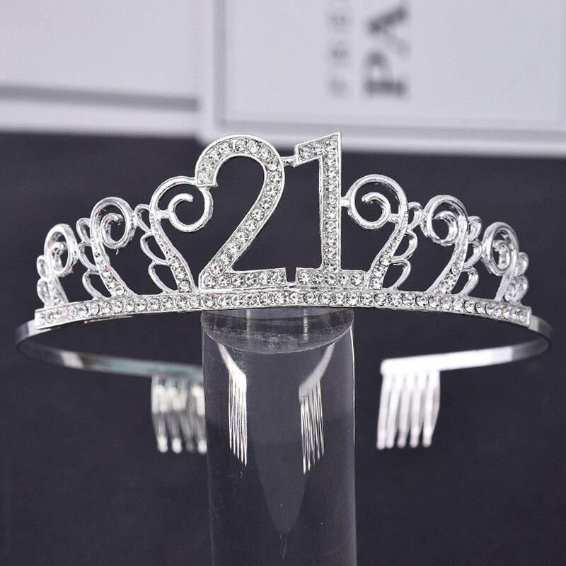 6 Styles Number Birthday Tiara Gorgeous Exquisite Rhinestone Princess Crown Silver Hair Jewelry Headband