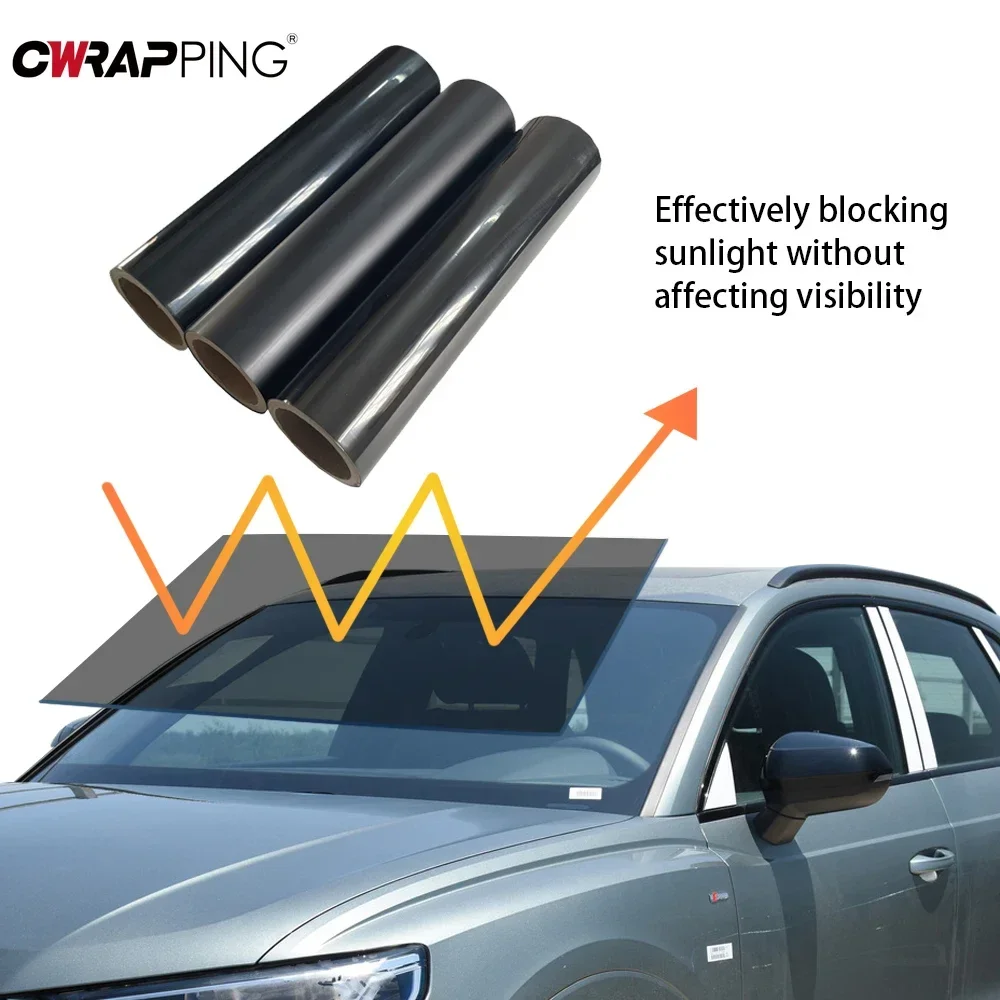 Pegatina parasol para parabrisas de coche, película de vinilo negra para ventana delantera, protección Anti-UV, suministros de verano para accesorios de coche