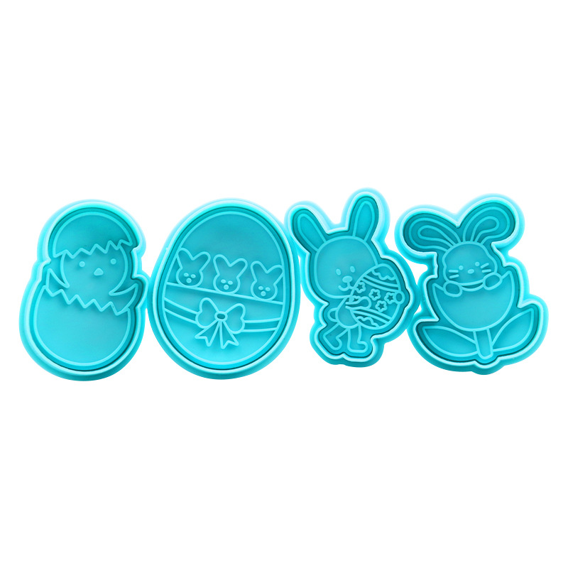 4Pcs DIY Happy Easter Bunny Egg Plastic Baking Mold Kitchen Biscuit Cookie Cutter Pastry Plunger 3D Fondant Cake Decorating Tool