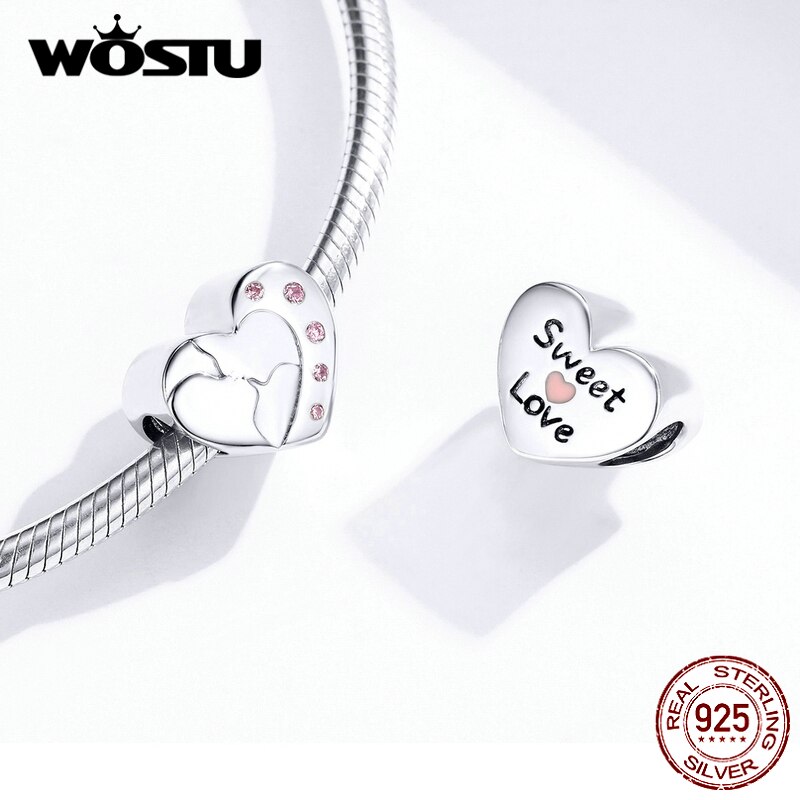 Wastu, dulces encantos de amor besándose en el corazón, Plata de Ley 925, cuentas de circón Rosa aptas para Pulsera Original, joyería de boda, CTC182