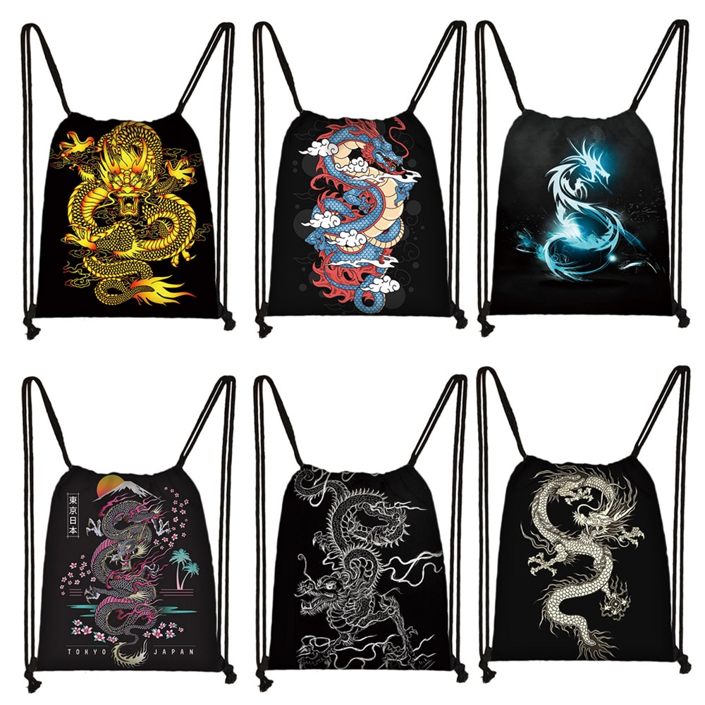 Gothic Asian Dragon Rucksack Frauen Harajuku Stil Kordelzug Taschen Punk Mädchen Rucksack Punk Schulter Tasche für Reise Bookbag