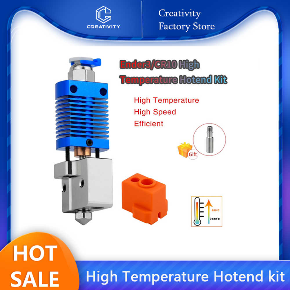Ender3/Ender 3V2/CR10 Alta Temperatura 550 ℃ Kit Hotend Boquilla de volcán chapada en cobre Bloque calentado Kit Hotend de garganta bimetálica