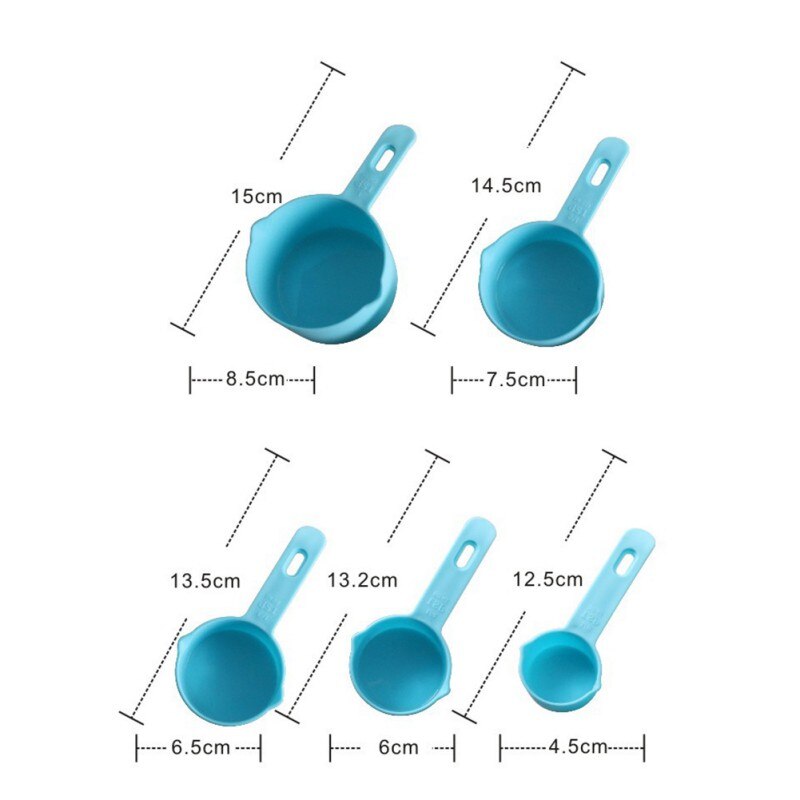 5pcs Blue Yellow Color Measuring Cups Measuring Spoon Plastic Handle Kitchen Measuring Tool