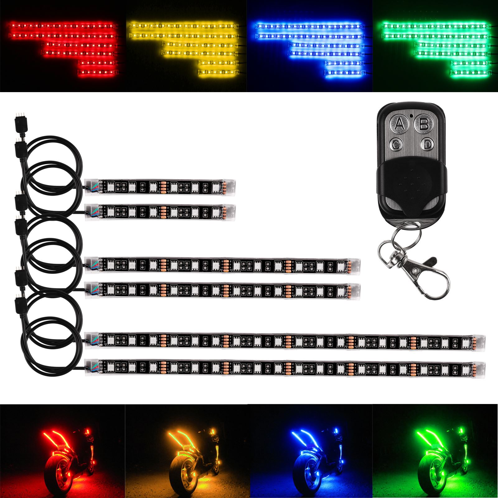 Bande lumineuse néon pour moto, 72 LED, Flexible, 6 pièces, étanche à la chaleur, lumières scintillantes, 5050SMD, contrôle vocal, Kit LED