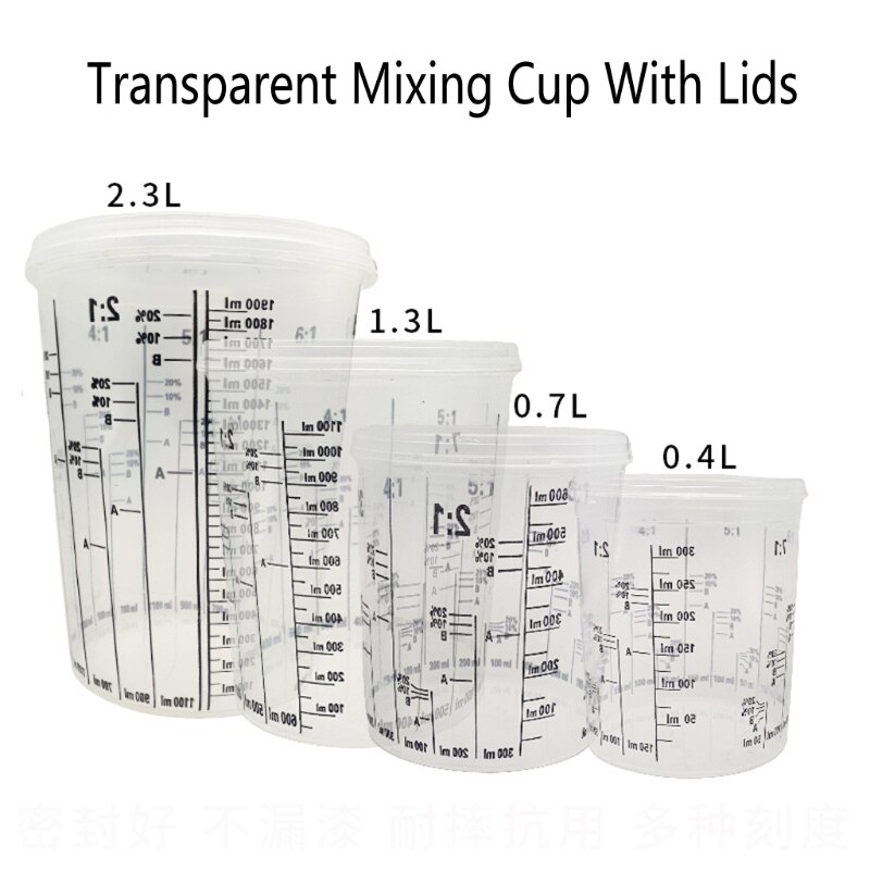 5Pcs Disposable Graduated Clear Plastic Paint Mixing Cups Calibrated Mixing Ratios Measuing Cups For Paint Resin Tools