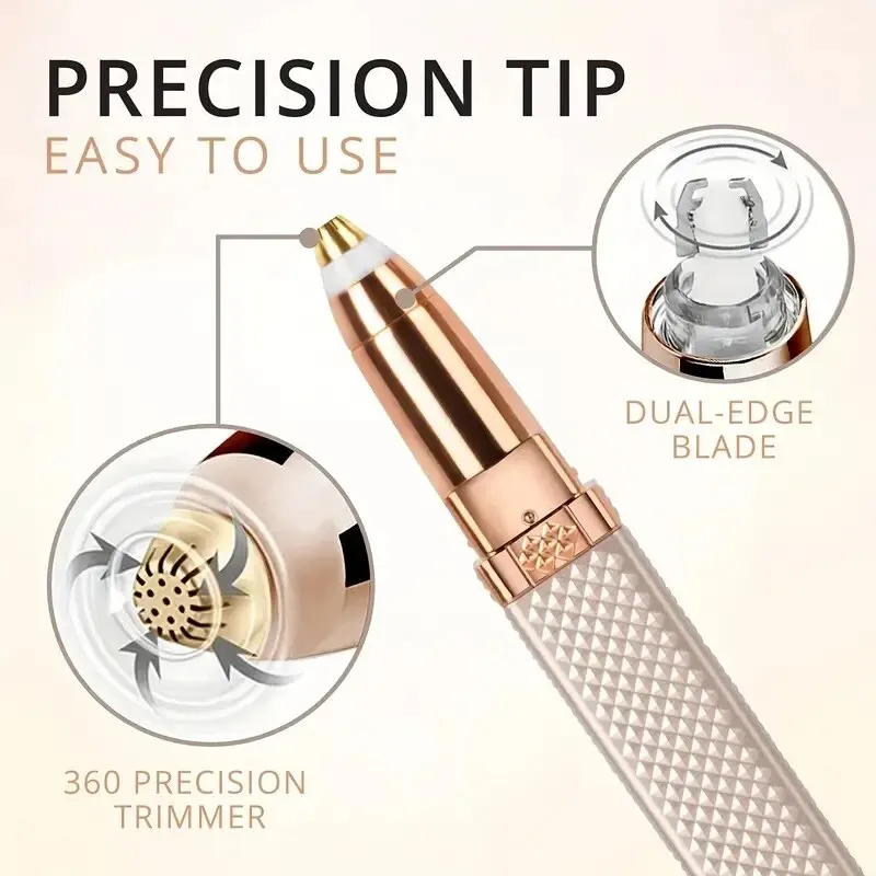 Rechargeable 2-in-1 Eyebrow Razor and Hair Shaver with LED Light Painlessly Remove Peach Fuzz Facial Hair Eyebrows Lips Trimmer