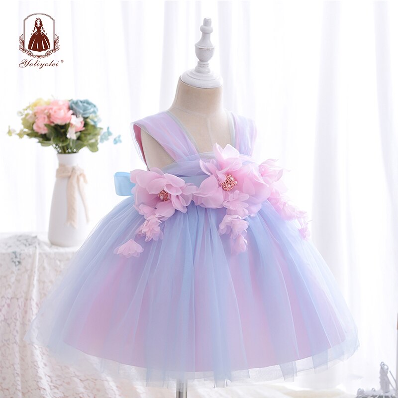 Yoliyolei Sling Baby Girl abiti per bambini Flower Girl abiti da ballo abiti in Tulle Casual Wedding Party abiti per bambini per 1-4 anni