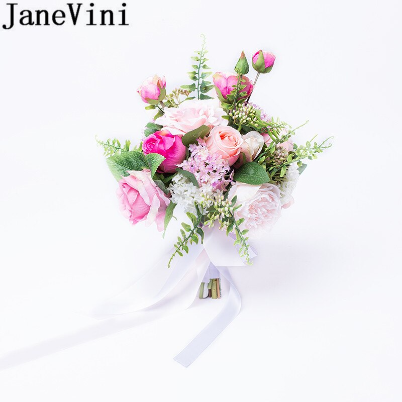 JaneVini Kunstmatige Roze Bloem Bruidsboeketten Zijde Bridal Bruid Boeket Novio Rose Pioen Bloem Boeket voor Bruidsmeisjes