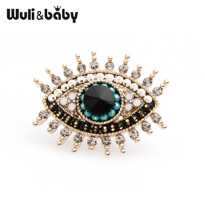 Wuli&baby petites broches œil bleu noir strass pour femmes, alliage, perles simulées, épingles à col: Blanc