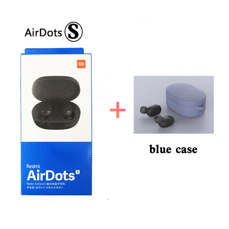 Original Xiaomi Airdots S Tws Redmi Airdots S Earbuds Wireless Earphone Bluetooth 5.0 Gaming Headset With Mic Voice Control: with blue case