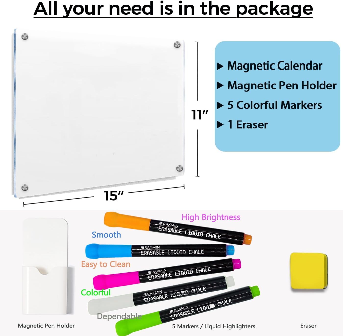 Acrylic Magnetic Whiteboard, Clear Dry Erase Menu Board for Refrigerator, To-Do/Shopping List Magnetic Planner, Meal Planner