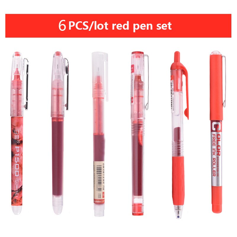 6PCS/7PCS/set Rollerball Pens 0.5mm Big Capacity Ink Gel Pen Set Muti-color Writing Office School Supplies Kawaii Stationery: Red
