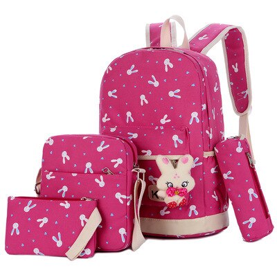 4 stuks/set dames rugzak schooltassen konijn print schattige rugzakken met beer voor tieners meisjes schooltas rugzakken mochila: Roos